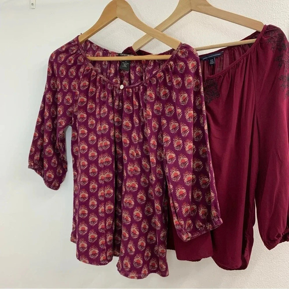 Lucky Brand Womans Top Medium Lot American Eagle Maroon Print Lightweight 2012 - Picture 1 of 12